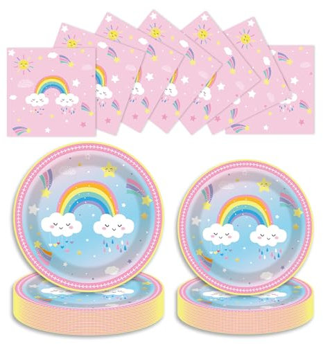 60 pcs Pappteller and Servietten Partygeschirr Geburtstag,Partyteller 18cm 20 & 23cm 20 & Servietten 20 pcs Papier Geschirr Party Deko (Regenbogengesicht)