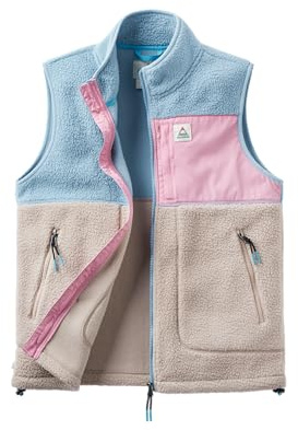 Passenger Women's Fairbanks Recycled Sherpa Gilet (UK, Alpha, L, Regular, Regular, Faded Denim/Simply Taupe)