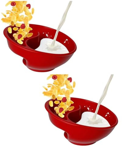Osmond Divided Cereal Bowl, Reusable Snack and Dip Bowls for Yogurt, Milk, Berries, Fries, Ketchup Red
