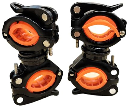 Ncheli Soporte para Linterna de Bicicleta, 2 Piezas, Rotación 360°, Compatible con Manillar 18mm-38mm, Negro y Naranja, Antideslizante e Impermeable