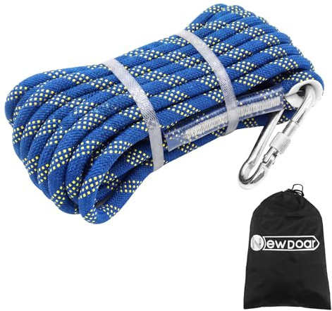 NewDoar 3/8in(10mm) Marine Braided Dock Rope with Hook - Heavy Duty Polyester Mooring/Towing/Anchor Line for Boat, Yacht, PWC- Pre-Spliced Stainless Steel Hook Blue-15M