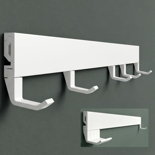 Mai & Mai Garderobenleiste aus Aluminium mit 5 Verstellhaken Matt Schwarz | Hakenleiste zum Bohren, verschiebbare Garderobenhaken und Wandgarderobe für Bad Küche Flur Schlafzimmer, 40cm Stalo-10
