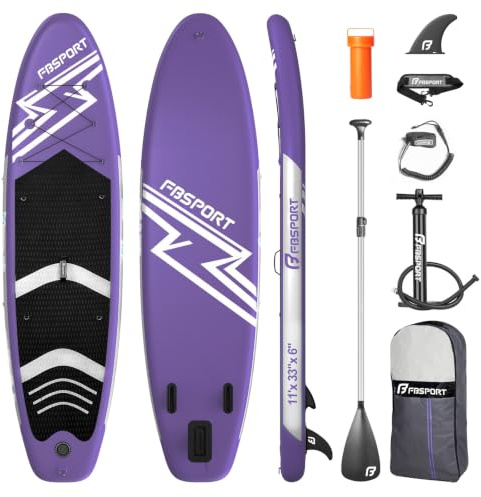 FBSPORT Aufblasbares SUP Board, Stand Up Paddling Board, Aufblasbare Stand Up Paddle Board für Stand-Up Paddling 15CM Dick, Surfbrett Kit mit Verstellbares Aluminium SUP Paddel+Pumpe(Purple)
