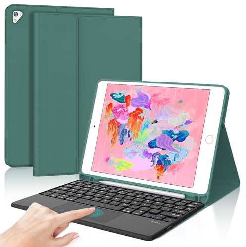 Funda Teclado para iPad 6 Generación 2018/5 Gen 2017 9.7/Air 2/1/Pro 9.7 | Capa Keyboard Touchpad Bluetooth Magnético, QWERTY Español Ñ, Case Desmontable para iPad 9,7 pulgadas, Verde oscuro