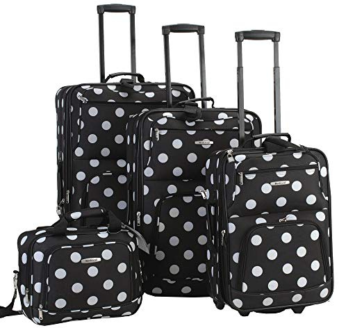 Rockland Polka Softside Upright Luggage Set, Expandable, Lightweight, Black Dot, 4-Piece (14/19/24/28)