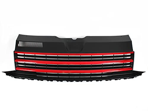1023219 Parrilla Frontal Rejilla Ventilacion Negra y Roja, Aspecto Deportivo, 3 Aletas de Plástico ABS, No Requiere Registro Sin Emblema para VW T6 Año de Construcción 2015 – 2019