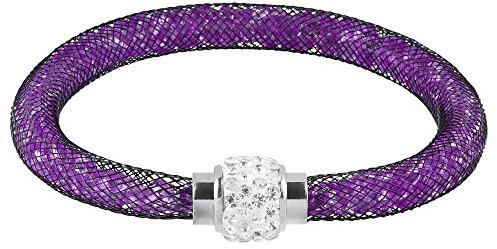 Mianova Damen Armband Armreif Stardust mit Kristallen Glitzerkugel und Magnetverschluß Violett