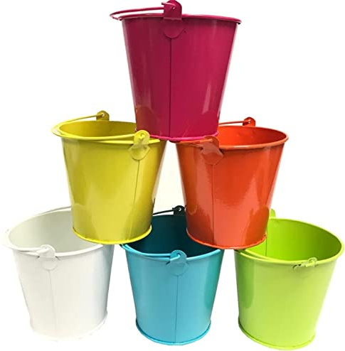 KOMIRO 3pc Bright Colour Small Tin Wedding Metal Flower Planter Plant Pot Bucket 12cm 4.5