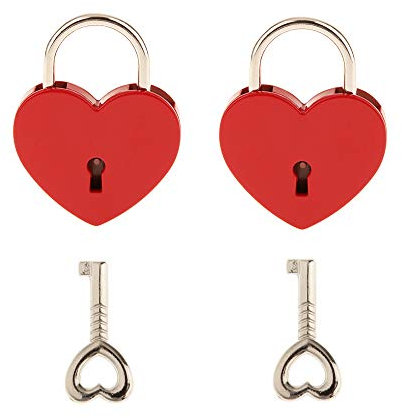 2 pièces Petit cadenas en forme de cœur en métal Mini Serrure avec clé pour boîte à bijoux boîte de rangement Agenda livre, Rouge