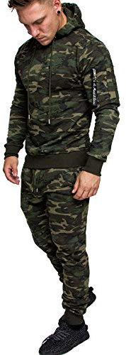 Amaci&Sons Herren Cargo Stil Sportanzug Jogginganzug Trainingsanzug Sporthose+Hoodie 1003 Camouflage Khaki L