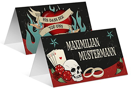 Tischkarten Hochzeit (60 Stück) Platzkarten Namenskarten Personalisiert - Rockabilly