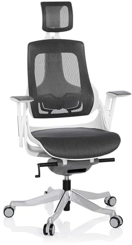 hjh OFFICE 640300 Profi Bürostuhl SPEKTRE Netz Weiß/Grau ergonomischer Drehstuhl mit Verstellbarer Rückenlehne