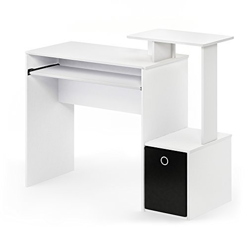 Furinno Econ Mehrzweck Home Office Computer Schreibtisch mit Ablage und Einschub, holz, Weiß/schwarz, 40.01 x 40.01 x 86.61 cm