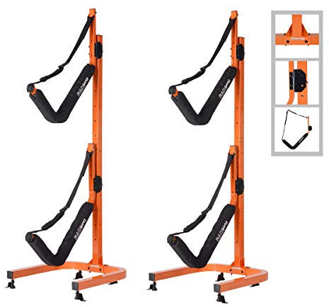 RAD Sportz Kayak Storage Rack - Freestanding Kayak Stands with Padded Arms and Adjustable Straps - Holds 2 Canoes, SUP, or Paddleboards (Orange)