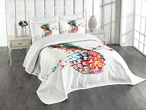ABAKUHAUS Ananas Tagesdecke Set, Moderne geometrische Kunst, Set mit Kissenbezug Maschienenwaschbar, für Einzelbetten 170 x 220 cm, Grün Multicolor