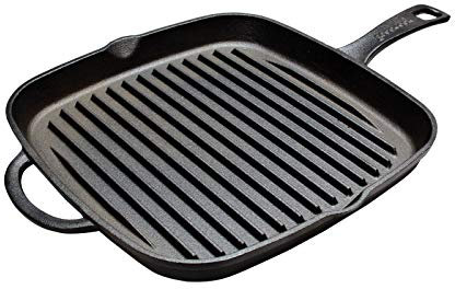 Spetebo Gusseisen Pfanne 26 cm - Gusspfanne mit Griff eckig - Grill Pfanne Bratpfanne Induktion Servierpfanne