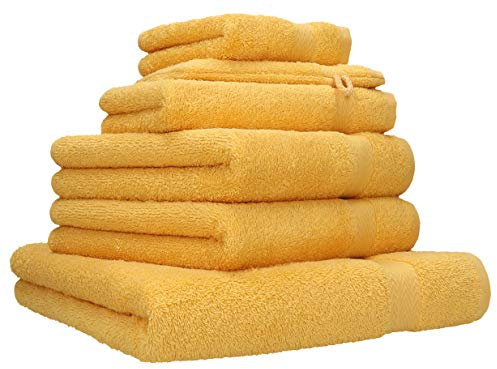 Betz Lot de 6 Serviettes Premium Set de 1 Drap de Bain 2 Serviettes de Toilette 1 Serviette d'invité 1 Lavette 1 Gant de Toilette 100% Coton Couleur Jaune Miel