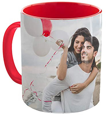 Kembilove Taza de Desayuno Personalizada con Foto - Regalo Original Personalizado con Foto - Tazas Personalizadas con el Interior en Color Rojo - Regalo para Cumpleaños, Aniversarios, Eventos
