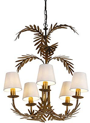 Qazqa - Landhaus I Vintage Art Deco Kronleuchter I Chandelier Gold I Messing 5-flammig-Licht mit weißen Kappen - Botanica I Wohnzimmer I Schlafzimmer - Stahl Organisch - LED geeignet E14