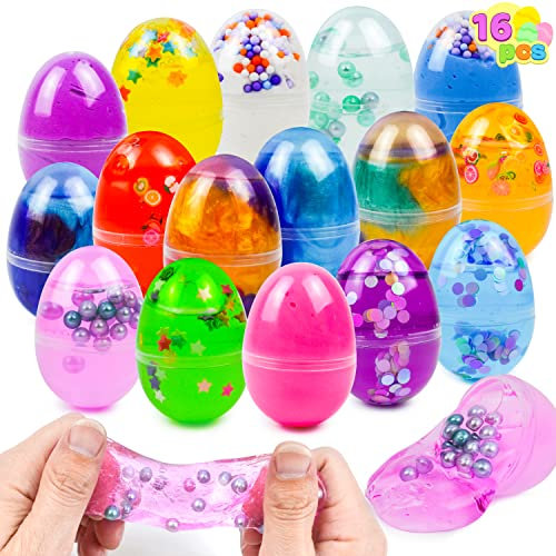 JOYIN 16 vorgefüllte Ostereier gefüllt mit Kristall, Galaxie, flauschigem Schleim und Konfetti Zubehör Stressabbau für Ostern Kinder Partygeschenke Zubehör, Ostereiersuche, Osterkörbchenfüller