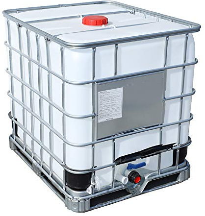 Adima 1000L IBC Wasserbehälter Panzer Notfall Wasserfass Mit Eisenrahmenständer Zur Wasserspeicherung Chemikalien Draußen Garten Bewässerung Konstruktion (Weiß)