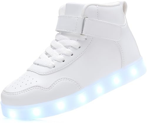 APTESOL Kinder LED Schuhe High-Top Licht Blinkt Sneaker USB Aufladen Shoes für Jungen und Mädchen [Weiß, EU33]