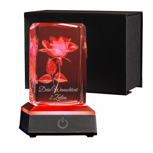 Smyla 3D LED-Glas mit Gravur (2 Zeilen Text) I Geschenk für Mama I personalisierte Kristall-Lampe mit Rose I LED-Glas für Muttertag, Geburtstag, Dankeschön