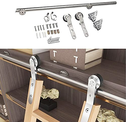 Scheunentor-Schiebetür-Hardware-Kit, mit Bodenrollen (Keine Leiter) Edelstahl-Rundrohr-Mobile-Leiter-Rollbahn für Bibliothek/Loft/Zuhause/Innen/Buchladen (Size : 10ft/300cm)
