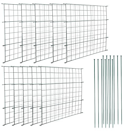 Ikodm Teichzaun Gartenzaun Komplettset - 10 Stück Teichzaun Steckzaun Metall 22 Zaunelemente - 10 Zaunelemente 12 Befestigungsstäbe - Teichschutzzaun Gerade Zaun für Hunde - Länge 7,5 m
