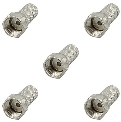 rocabo F-Stecker 4mm mit großer Mutter (5 Stück) - für Koxial- und SAT-Kabel - werkzeugloses Aufdrehen möglich - silber