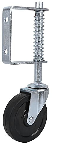 4 Tor Feder Lenkrolle, 4-Zoll(10cm) Gefedert 360 Schwenk Zaun Tor Rolle Heavy Duty Gummirad Mit Federstoßdämpfung Universalhalterung, Schwarz