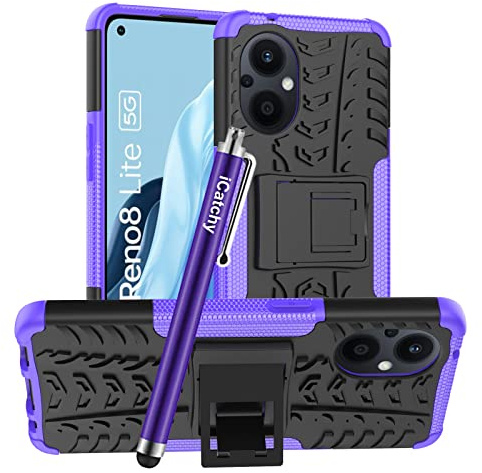 iCatchy for Oppo Reno 8 Lite 5G Case, Heavy Duty Hard Tough Dual Layer Hybrid Shockproof Cover compatible For Oppo Reno 8 Lite 5G Phone Case (Purple)
