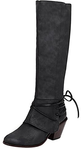 Diuniarza Stivali Alti Fino Al Ginocchio da Donna, Stivali da Equitazione Tacco a Blocco Senza Chiusura Punta Rotonda Boots Classico, 22360Qvr Nero Numero 39 EU