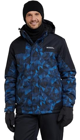 Mountain Warehouse Dusk Mens Ski Jacket - Water Resistant Fleece Lined Rain Coat with Snow Skirt, Adjustable Hood & Cuffs - For Skiing, Snowboarding & Outdoors Blue XXL