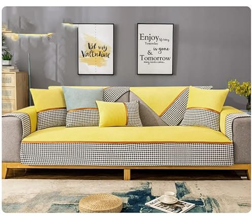 LUBOSE Kariertes Sofakissen, Sofakissen, einfach, rutschfest, Leder, Sofabezug, Sofa-Schutzkissen, Sofa-Handtuch, 70 x 120 cm, Gelb