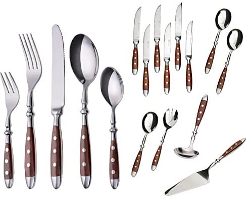 GRÄWE Besteckset, Nürnberg, 72-teilig, 12 Personen, Edelstahl, brauner Griff, rustikal, schwere Qualität, spülmaschinengeeignet, handpoliert