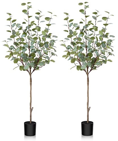 Fopamtri Artificial Eucalyptus Fake Plants 120 cm Faux Eucalyptus Artificial Plants Indoor Outdoor Artificial Tree for Home Garden Office Decoration (2 Pack)