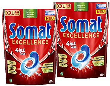 Somat Excelencia 4 en 1 cápsulas (2 x 44 tapas), pastillas para lavavajillas de liberación rápida, para una excelente limpieza y brillo incluso en el programa Eco y a bajas temperaturas, 88 unidades