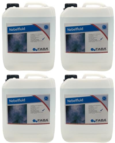 FABA Smoke Fluid Nebelfluid Nebel-Fluid für Nebelmaschine, Laser- und Lichtshow 4 x 5 L inkl. Ausgießer