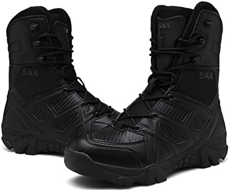 5.AA JX881 Herren Tactical Side Zip Hohe Sneaker Wanderhalbschuhe Schwarz 44EU