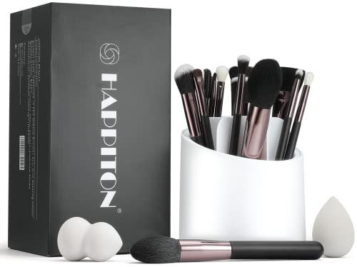 HAPPITON Professional Makeup Brushes Set 17PCS Beauty Tool Kits for Eye Face Foundation Blender Concealer Makeup Brush With Rotating Holder