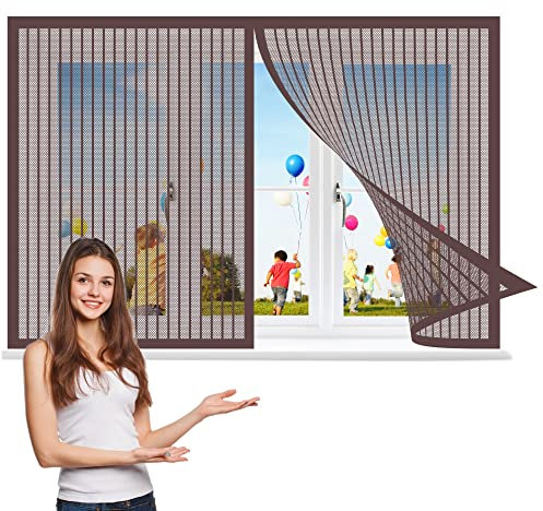 Fliegengitter Fenster Magnet 110 x 110 cm, Insektenschutz Insektenschutzgitter Terrassentür, Ohne Bohren für Windows/Wohnzimmer Fenstern, Braun
