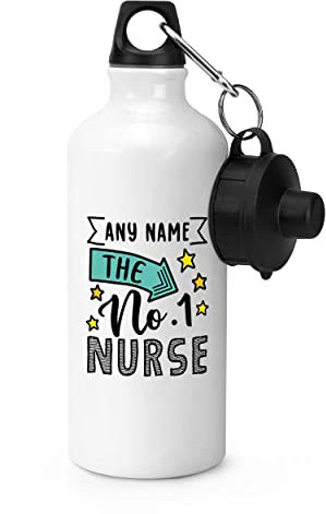 Gift Base Personalised No.1 Nurse Name Sports Bottle Water Gym 600ml White