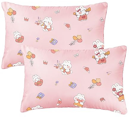 Vicloon Federa per Cuscini per Bambini, 2 Pezzi 40X60 cm Fodera per Cuscino, Federa Decorativa per Cuscino Federa Cuscino in Doppia Garza, Federa per Cuscino da Viaggio, Motivo a Coniglietto Rosa