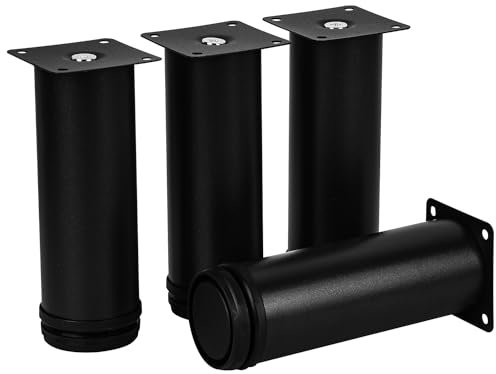 TCHOSUZ Lot de 4 pieds de meubles ronds en acier inoxydable noir de 5,1 cm avec vis - Pour meuble à faire soi-même, table de chevet, banc TV