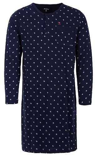 Henry Terre Nachthemd Herren Langarm Allover Muster Brusttasche Knopfleiste M-2XL, Farbe:Navy, Größe:M