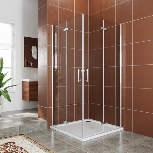SUNXURY Cabina doccia 90 x 100 x 195 cm, ingresso angolare per doccia a soffietto 180°, divisorio doccia 6 mm, vetro Nano, completo doccia (senza piatto doccia)