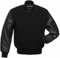 Hatch Sports Klassische Herren-Jacke, Letterman, Varsity, Echtlederärmel, Wollmischgewebe, Baseball-College-Jacke, Komplett schwarz (ohne Besatz), M