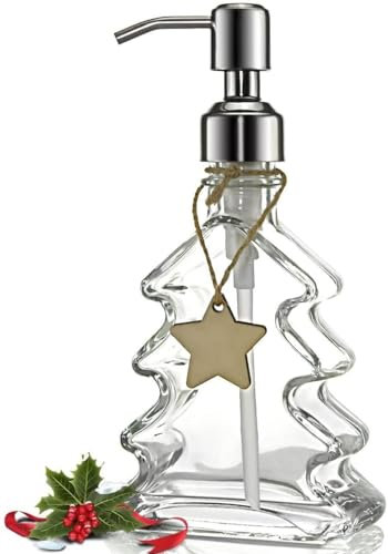 LiuliuBull Weihnachtsbaum-Seifenspender mit 304 rostfreier Edelstahl-Pumpe, dekorativer Glas-Seifenspender für Badezimmer und Küche, ideal für Seife, Lotion, Desinfektionsmittel