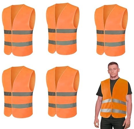 NOLACE Warnwesten 6 STK Pannenweste Warnweste Neongelb Sicherheitsweste Westen Auto,Weste Neongelb Reflektierend Visibility Vest Unfallweste für Autofahrer, Sanitärarbeiter, Straßenrettung usw-Orange